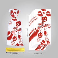HKM-010963 Halloween Themed Bloody Treat Bags - 50 Pack Cellophane Candy Goodie Bags with Ties for Spooky Parties