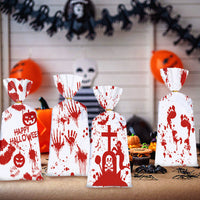 HKM-010963 Halloween Themed Bloody Treat Bags - 50 Pack Cellophane Candy Goodie Bags with Ties for Spooky Parties