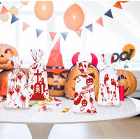 HKM-010963 Halloween Themed Bloody Treat Bags - 50 Pack Cellophane Candy Goodie Bags with Ties for Spooky Parties