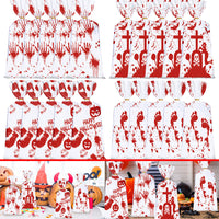 HKM-010963 Halloween Themed Bloody Treat Bags - 50 Pack Cellophane Candy Goodie Bags with Ties for Spooky Parties