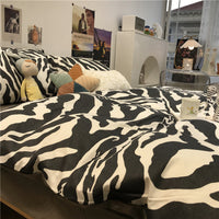 HKM-010963 Zebra Pattern Cotton Duvet Cover Set - Modern Geometric Bedding Collection