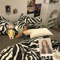 HKM-010963 Zebra Pattern Cotton Duvet Cover Set - Modern Geometric Bedding Collection