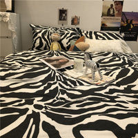 HKM-010963 Zebra Pattern Cotton Duvet Cover Set - Modern Geometric Bedding Collection