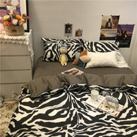 HKM-010963 Zebra Pattern Cotton Duvet Cover Set - Modern Geometric Bedding Collection