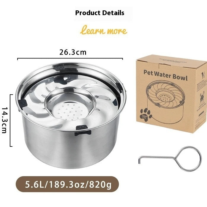 HKM-011027 Large Capacity Stainless Steel Pet Water Bowl - 1L, 3L, 5.6L Options
