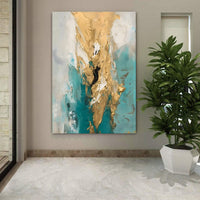HKM-011091 Handmade Abstract Oil Painting on Canvas - Modern Gold Art for Home Décor, Unstretched and Frameless