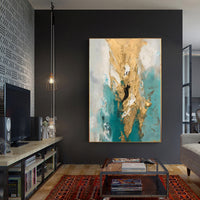 HKM-011091 Handmade Abstract Oil Painting on Canvas - Modern Gold Art for Home Décor, Unstretched and Frameless