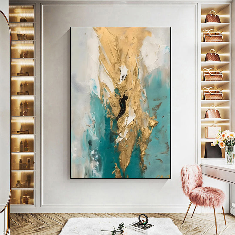 HKM-011091 Handmade Abstract Oil Painting on Canvas - Modern Gold Art for Home Décor, Unstretched and Frameless