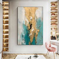 HKM-011091 Handmade Abstract Oil Painting on Canvas - Modern Gold Art for Home Décor, Unstretched and Frameless
