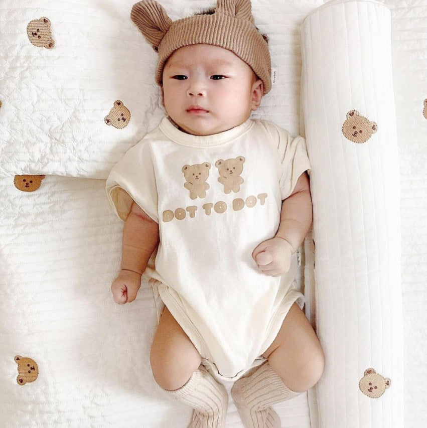 HKM-011155 Embroidered Bear & Olive Nordic Style Cylindrical Baby Pillow 60x12cm with PP Cotton Filling