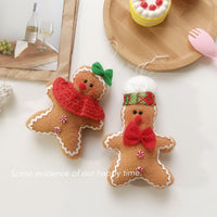 HKM-011283 Christmas Biscuit Man Plush Decoration Doll with Green or Red Bow - Canvas, 16x12cm