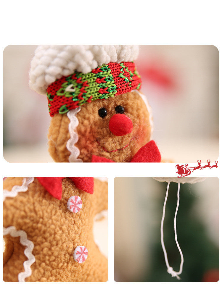 HKM-011283 Christmas Biscuit Man Plush Decoration Doll with Green or Red Bow - Canvas, 16x12cm
