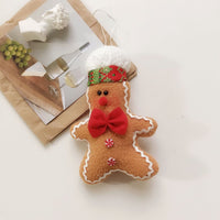 HKM-011283 Christmas Biscuit Man Plush Decoration Doll with Green or Red Bow - Canvas, 16x12cm