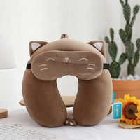 HKM-011283 U-shaped Memory Foam Cartoon Pillow - Cat Eye Mask, Unicorn, Frog, Rabbit, Monkey, Tiger Designs