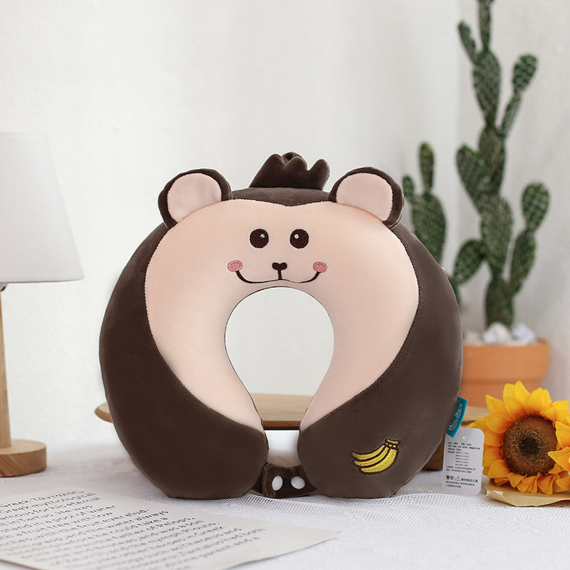 HKM-011283 U-shaped Memory Foam Cartoon Pillow - Cat Eye Mask, Unicorn, Frog, Rabbit, Monkey, Tiger Designs