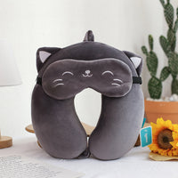 HKM-011283 U-shaped Memory Foam Cartoon Pillow - Cat Eye Mask, Unicorn, Frog, Rabbit, Monkey, Tiger Designs