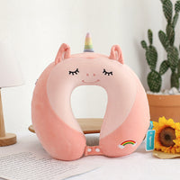 HKM-011283 U-shaped Memory Foam Cartoon Pillow - Cat Eye Mask, Unicorn, Frog, Rabbit, Monkey, Tiger Designs