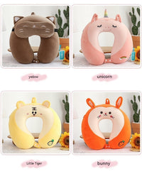 HKM-011283 U-shaped Memory Foam Cartoon Pillow - Cat Eye Mask, Unicorn, Frog, Rabbit, Monkey, Tiger Designs