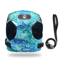 HKM-011347 Cotton Dog Vest with Chest Strap in Ocean Colors: Blue, Green, Yellow