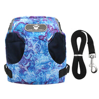 HKM-011347 Cotton Dog Vest with Chest Strap in Ocean Colors: Blue, Green, Yellow
