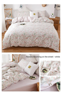 HKM-011475 Korean Style Cotton Bedding Set - 4 Pieces for Multiple Bed Sizes