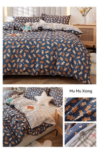 HKM-011475 Korean Style Cotton Bedding Set - 4 Pieces for Multiple Bed Sizes