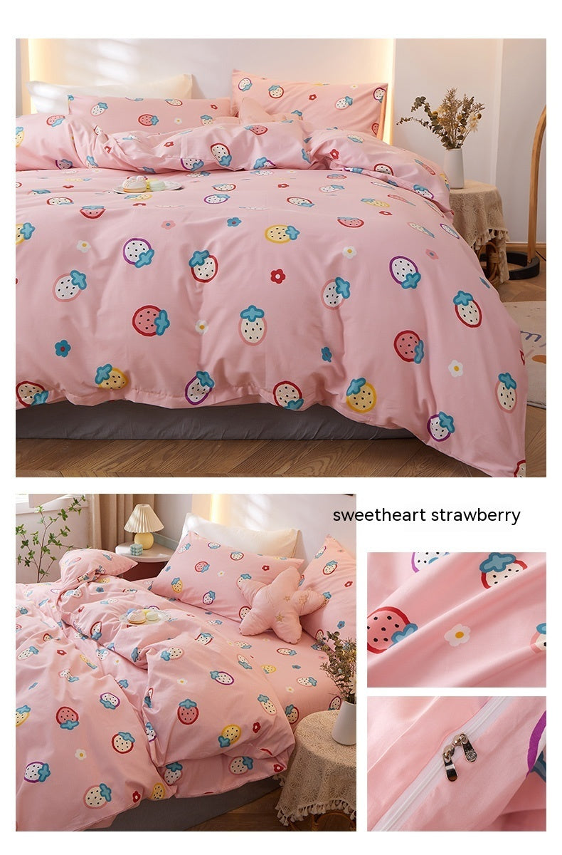 HKM-011475 Korean Style Cotton Bedding Set - 4 Pieces for Multiple Bed Sizes