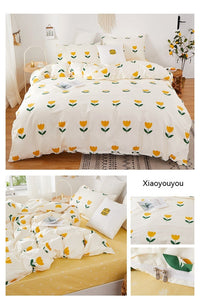 HKM-011475 Korean Style Cotton Bedding Set - 4 Pieces for Multiple Bed Sizes