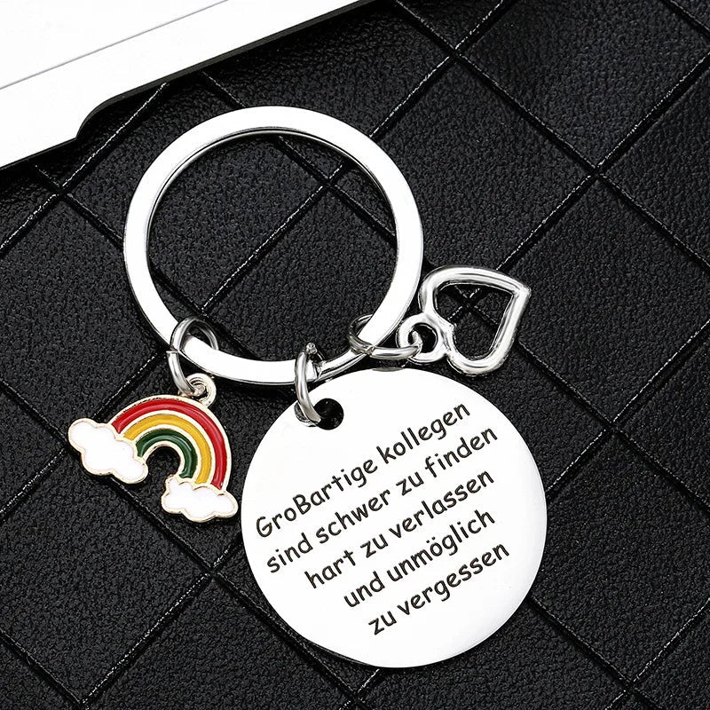 HKM-011987 Custom Metal Key Ring with 3D Beautiful Rainbow Star Design for Keys