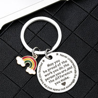 HKM-011987 Custom Metal Key Ring with 3D Beautiful Rainbow Star Design for Keys