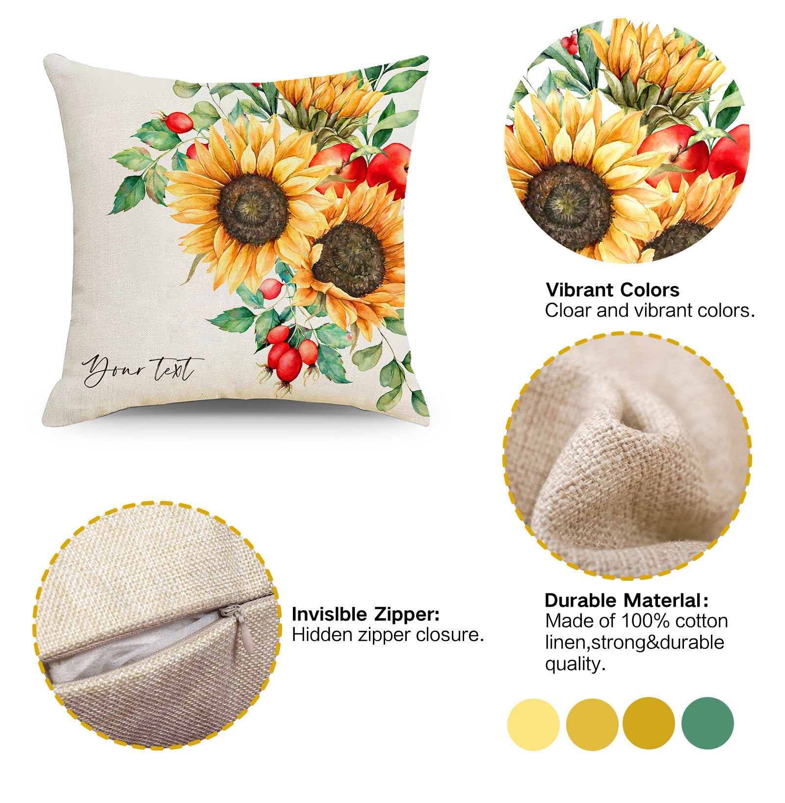 HKM-011987 Rustic Floral Linen Print Pillowcase for Elegant Home Decor
