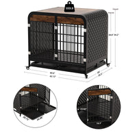 HKM-012307 Heavy Duty Wooden Dog Crate Table with Removable Trays and Lockable Wheels, 42-inch Brown for Medium and Large Dogs