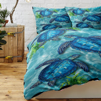 HKM-012307 Sea Turtle King Size Duvet Cover Set with Zipper Closure and 2 Pillowcases in Soft Microfiber