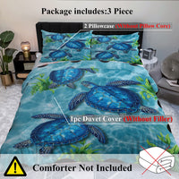 HKM-012307 Sea Turtle King Size Duvet Cover Set with Zipper Closure and 2 Pillowcases in Soft Microfiber