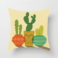 HKM-012371 Green Plant Design Peach Skin and Linen Square Pillow Cover, 45cm x 45cm, Machine Washable