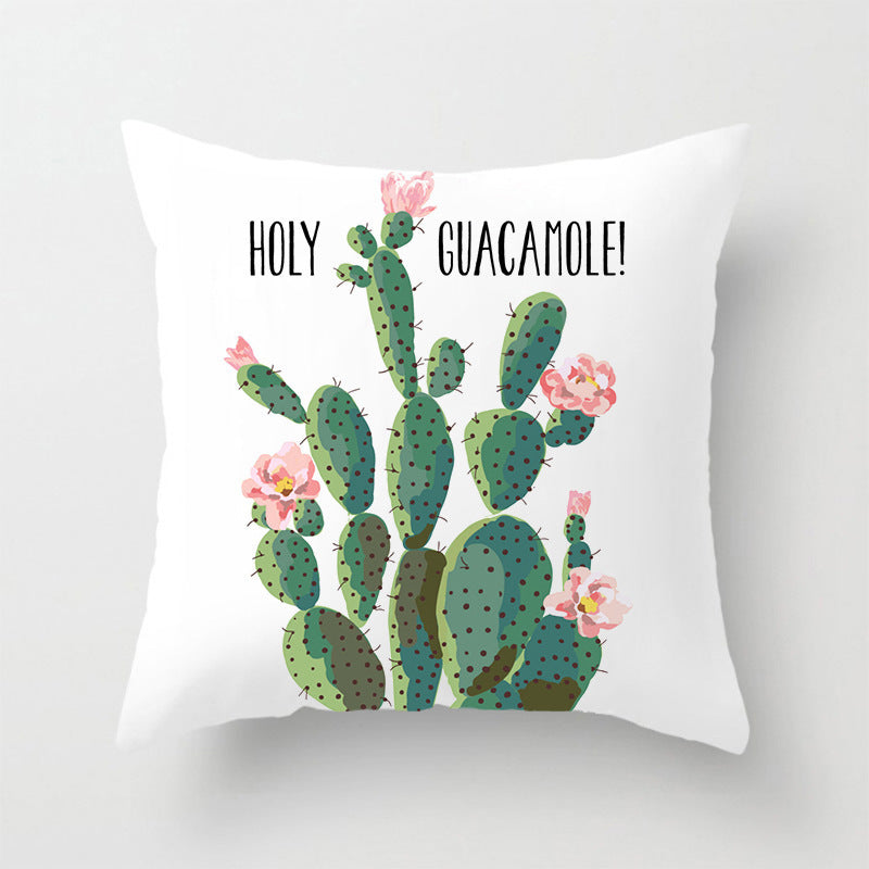 HKM-012371 Green Plant Design Peach Skin and Linen Square Pillow Cover, 45cm x 45cm, Machine Washable