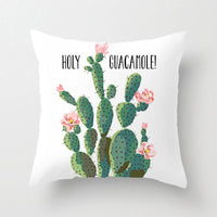 HKM-012371 Green Plant Design Peach Skin and Linen Square Pillow Cover, 45cm x 45cm, Machine Washable