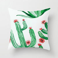 HKM-012371 Green Plant Design Peach Skin and Linen Square Pillow Cover, 45cm x 45cm, Machine Washable