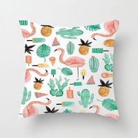 HKM-012371 Green Plant Design Peach Skin and Linen Square Pillow Cover, 45cm x 45cm, Machine Washable