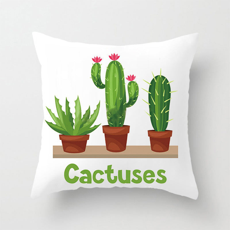 HKM-012371 Green Plant Design Peach Skin and Linen Square Pillow Cover, 45cm x 45cm, Machine Washable