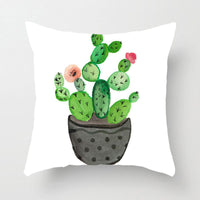 HKM-012371 Green Plant Design Peach Skin and Linen Square Pillow Cover, 45cm x 45cm, Machine Washable