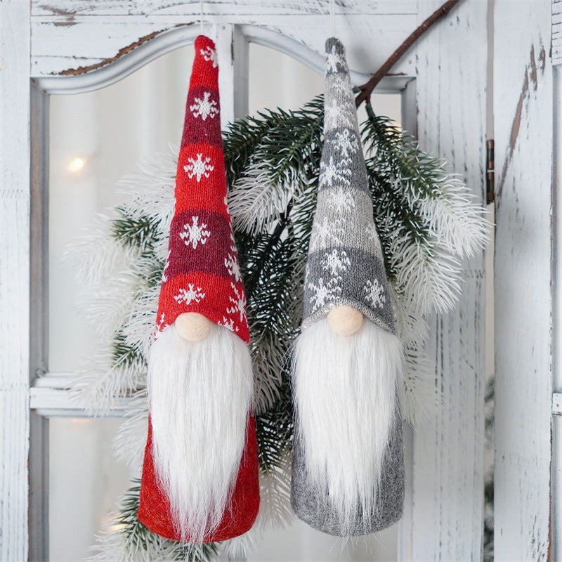 HKM-012435 Faceless Elderly Pendant Doll for Christmas Decoration - Cloth, European & American Style, Red & Gray