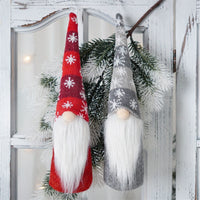 HKM-012435 Faceless Elderly Pendant Doll for Christmas Decoration - Cloth, European & American Style, Red & Gray