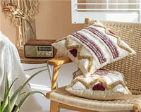 HKM-012435 Indian Embroidered Tufted Pillow with Tassels - 45x45cm Plush Cover