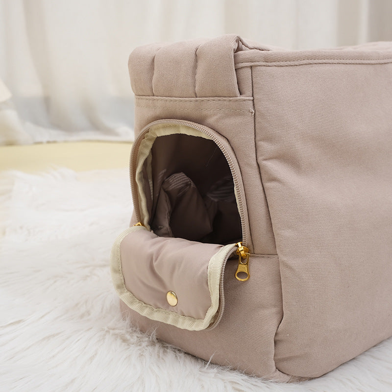 HKM-012499 Large Capacity Soft Messenger Bag for Pets - Comfortable Black or Beige Backpack