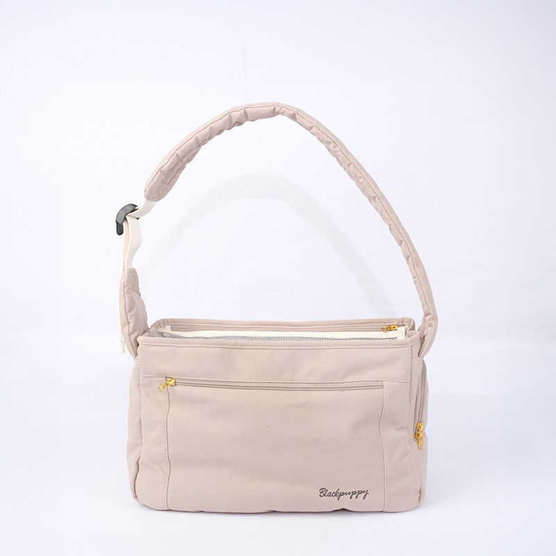 HKM-012499 Large Capacity Soft Messenger Bag for Pets - Comfortable Black or Beige Backpack