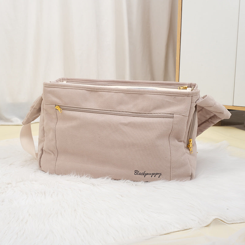 HKM-012499 Large Capacity Soft Messenger Bag for Pets - Comfortable Black or Beige Backpack