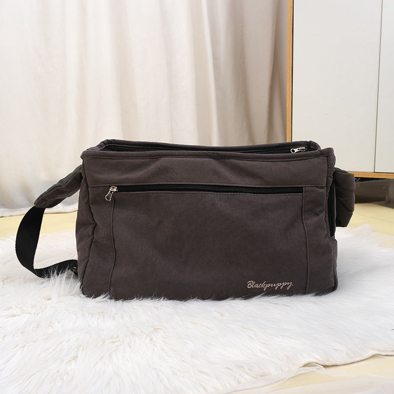 HKM-012499 Large Capacity Soft Messenger Bag for Pets - Comfortable Black or Beige Backpack