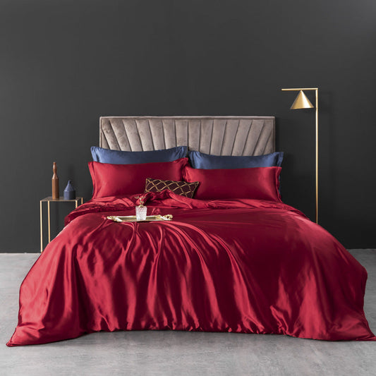 HKM-012627 European Washed Silk Four-Piece Bedding Set - Solid Color, Summer Comfort for 1.5m & 1.8m Beds