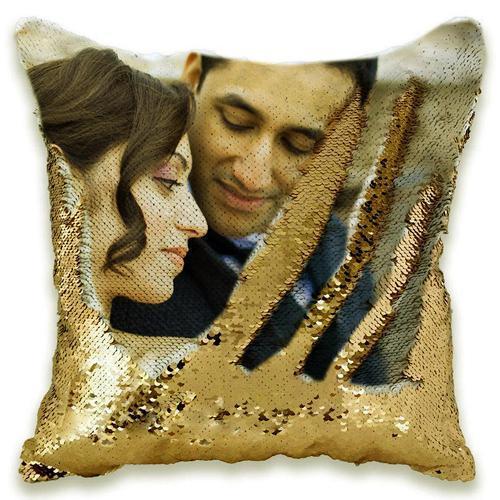 HKM-012691 Customizable Sequin Pillowcase with Your Photo, 40cm x 40cm, Gold